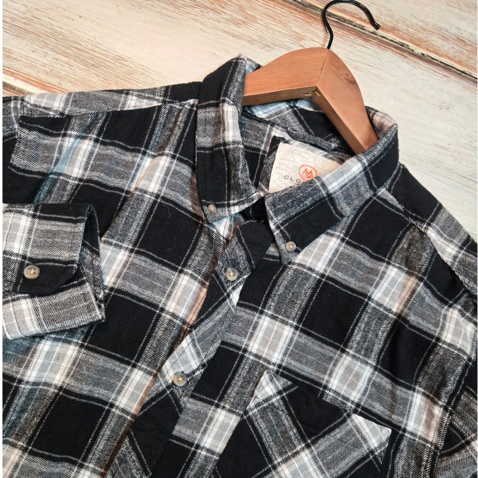 Cloudveil Mountainworks Black White Plaid Flannel Button Down Shirt Mens Xl